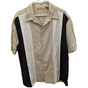 The Havanera Co Button Up Short Sleeve Striped Bowling Shirt Black Beige Size XL